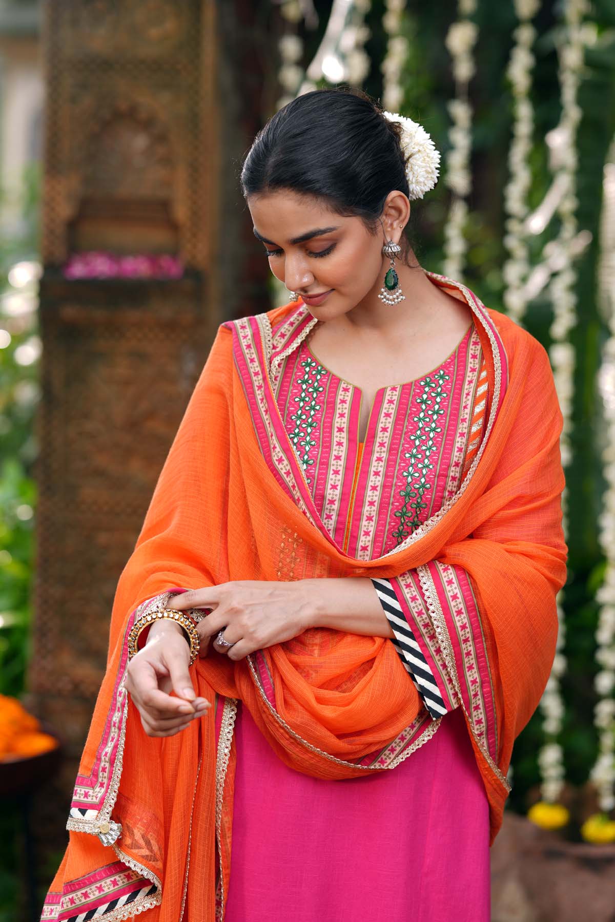 Orange Kotadoriya Dupatta With Gota Border