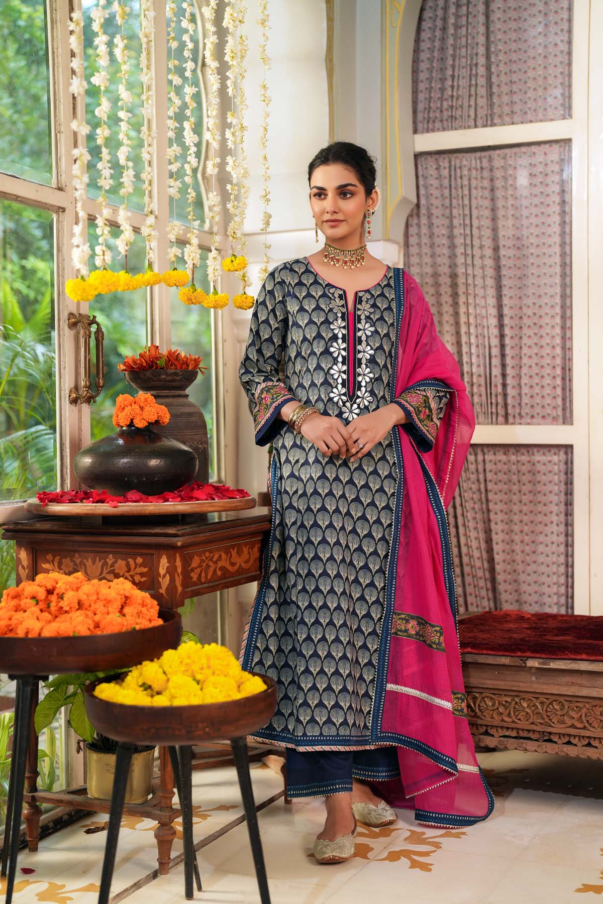 Pink Kotadoriya Dupatta with Gota Work