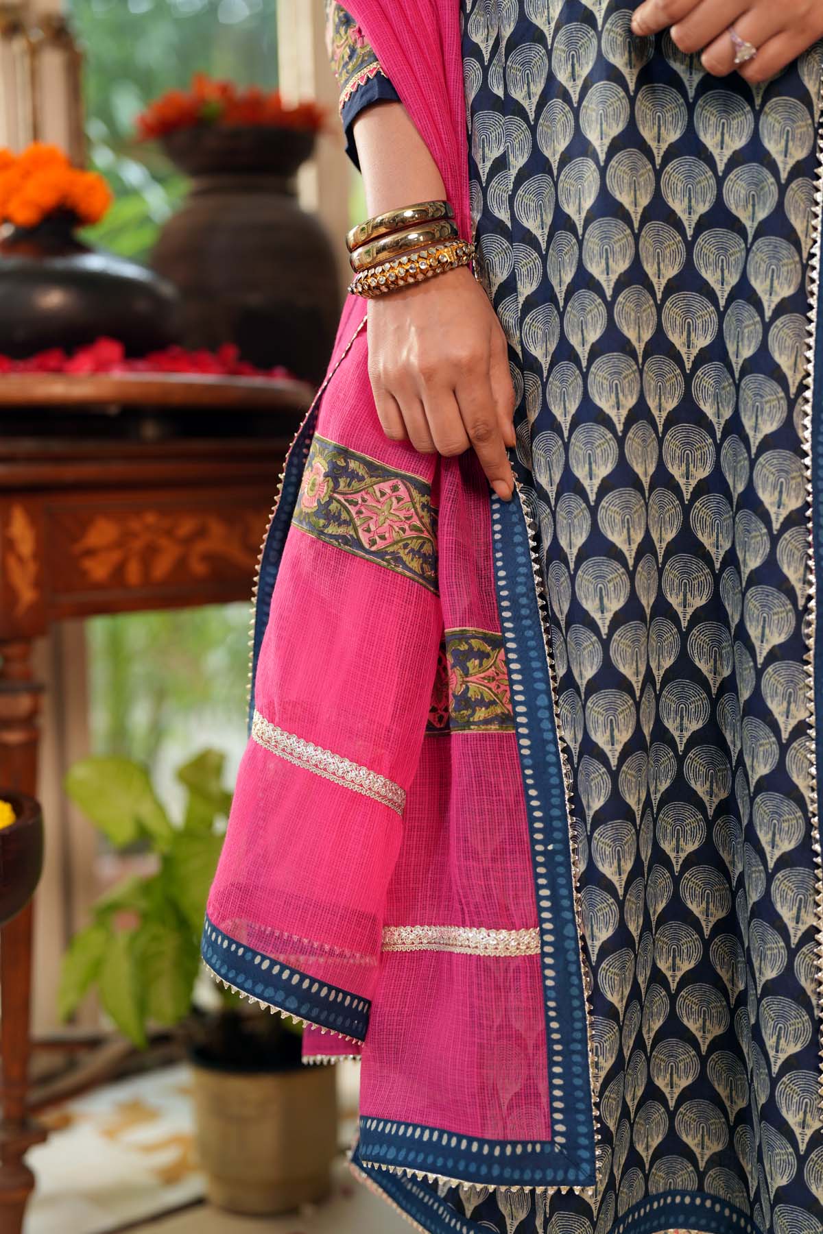 Pink Kotadoriya Dupatta with Gota Work