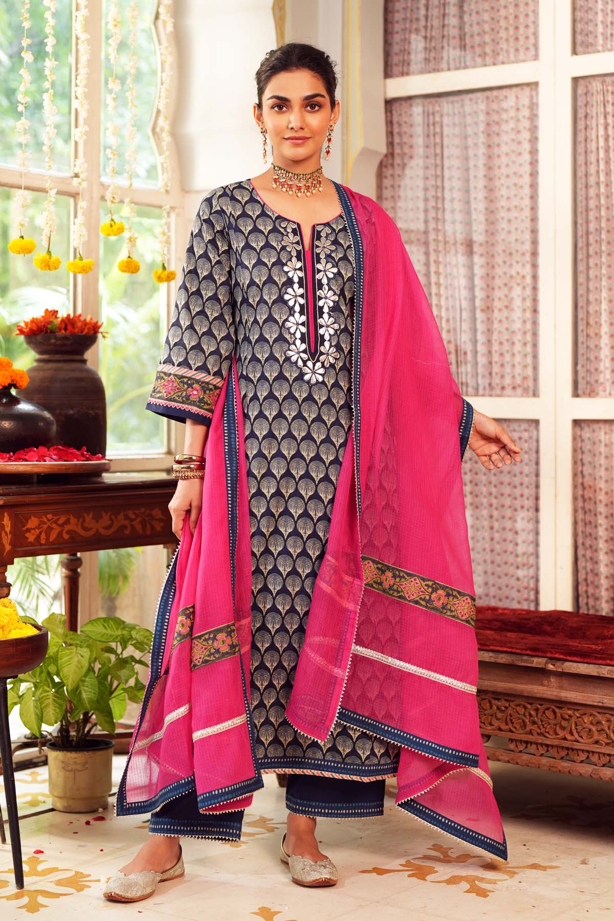 Pink Kotadoriya Dupatta with Gota Work