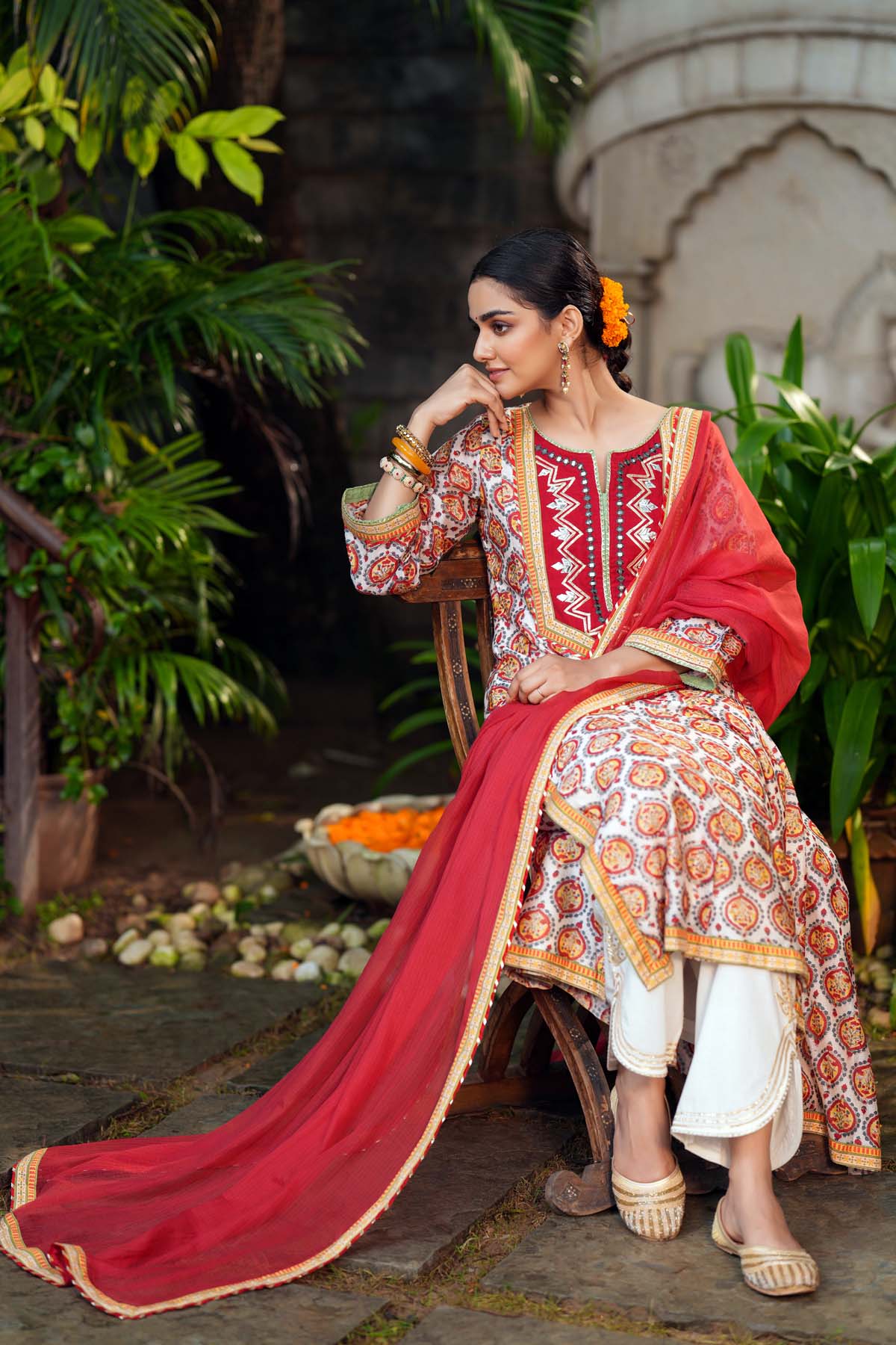 Red Kotadoriya Dupatta with Gota Work