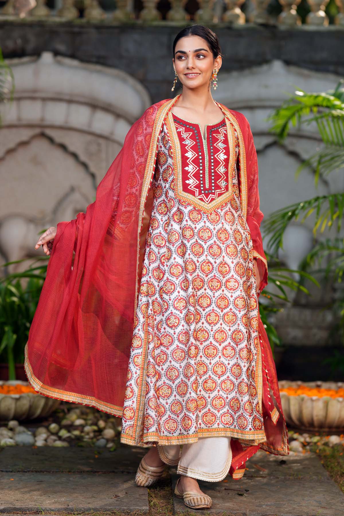 Red Kotadoriya Dupatta with Gota Work