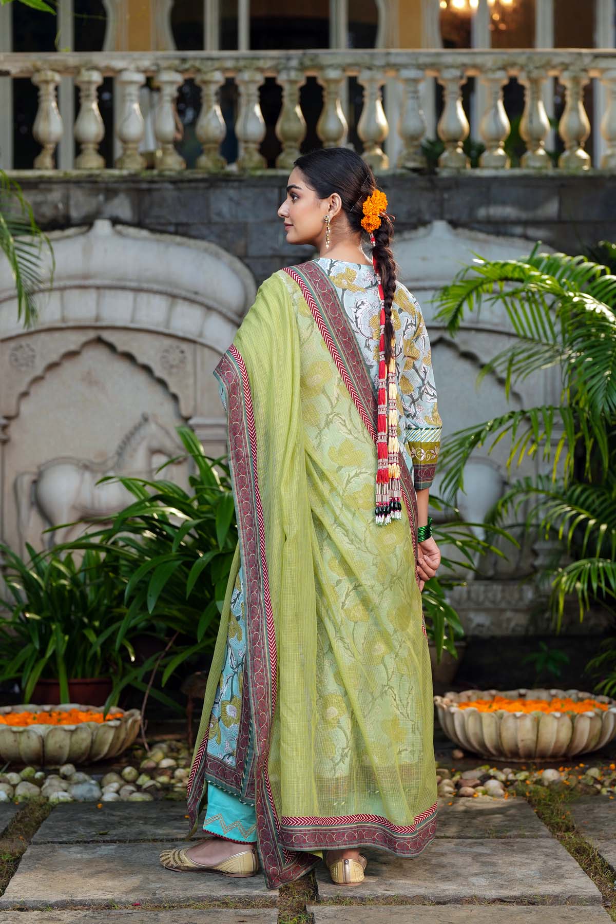 Mehndi Green Kotadoriya Dupatta with Gota Work