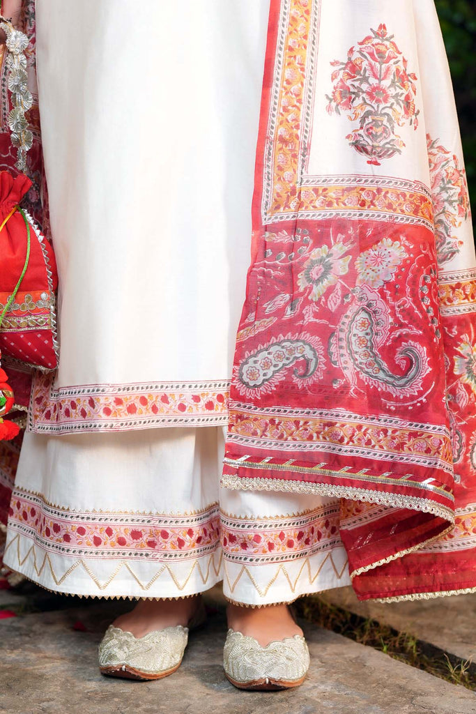 Cream Hand Block Printed Chanderi Dupatta