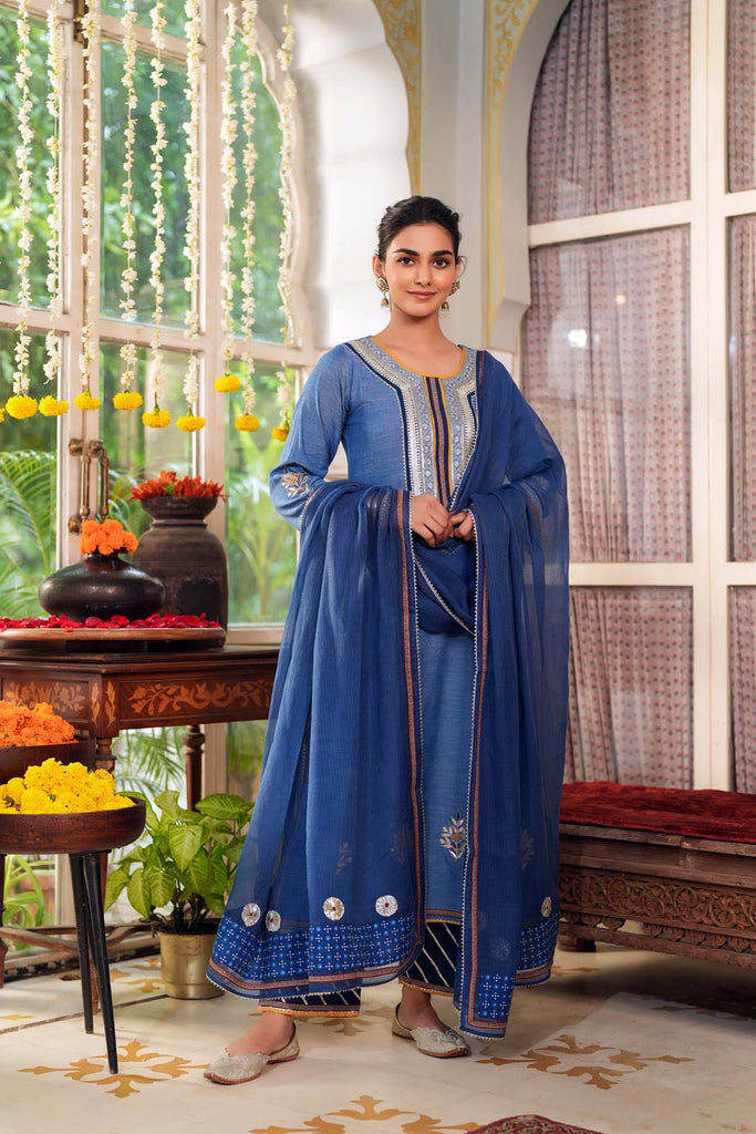 Navy Blue Kotadoriya Dupatta with Gota Work