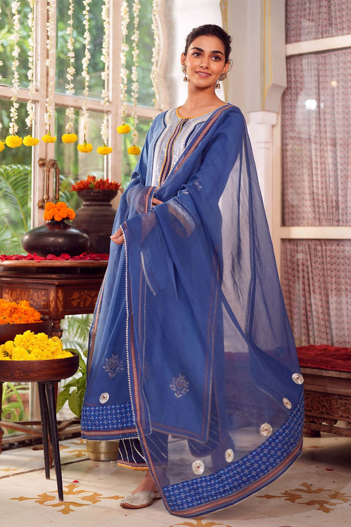 Navy Blue Kotadoriya Dupatta with Gota Work