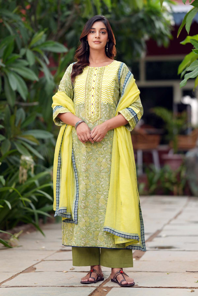 Lemon Yellow Kotadoria Dupatta With Fabric Borders