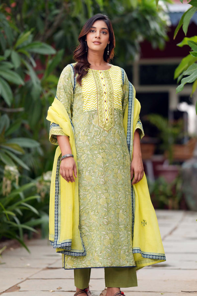 Lemon Yellow Kotadoria Dupatta With Fabric Borders