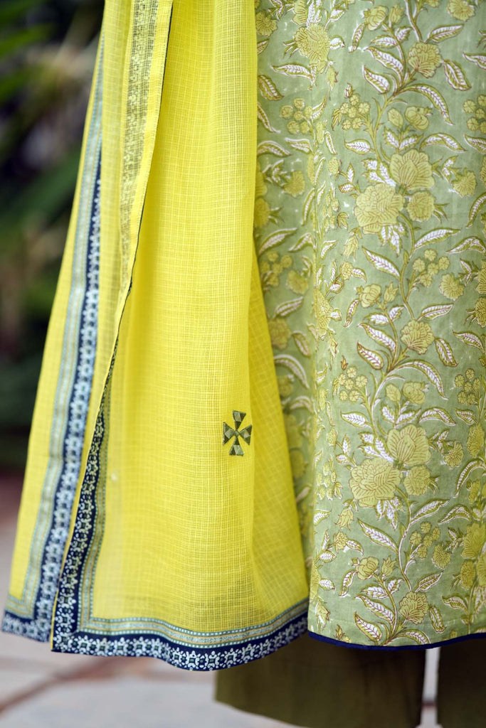 Lemon Yellow Kotadoria Dupatta With Fabric Borders
