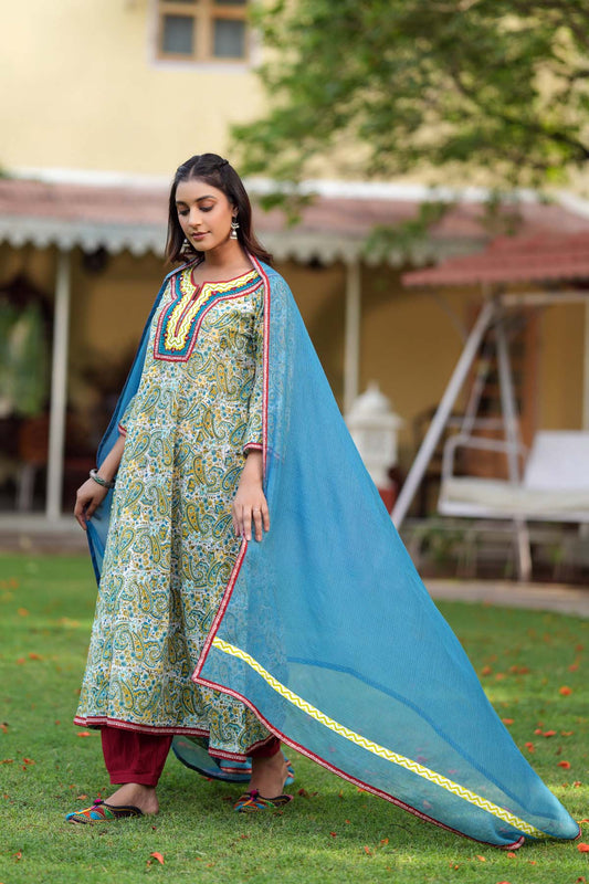 Teal Blue Kotadoriya Dupatta