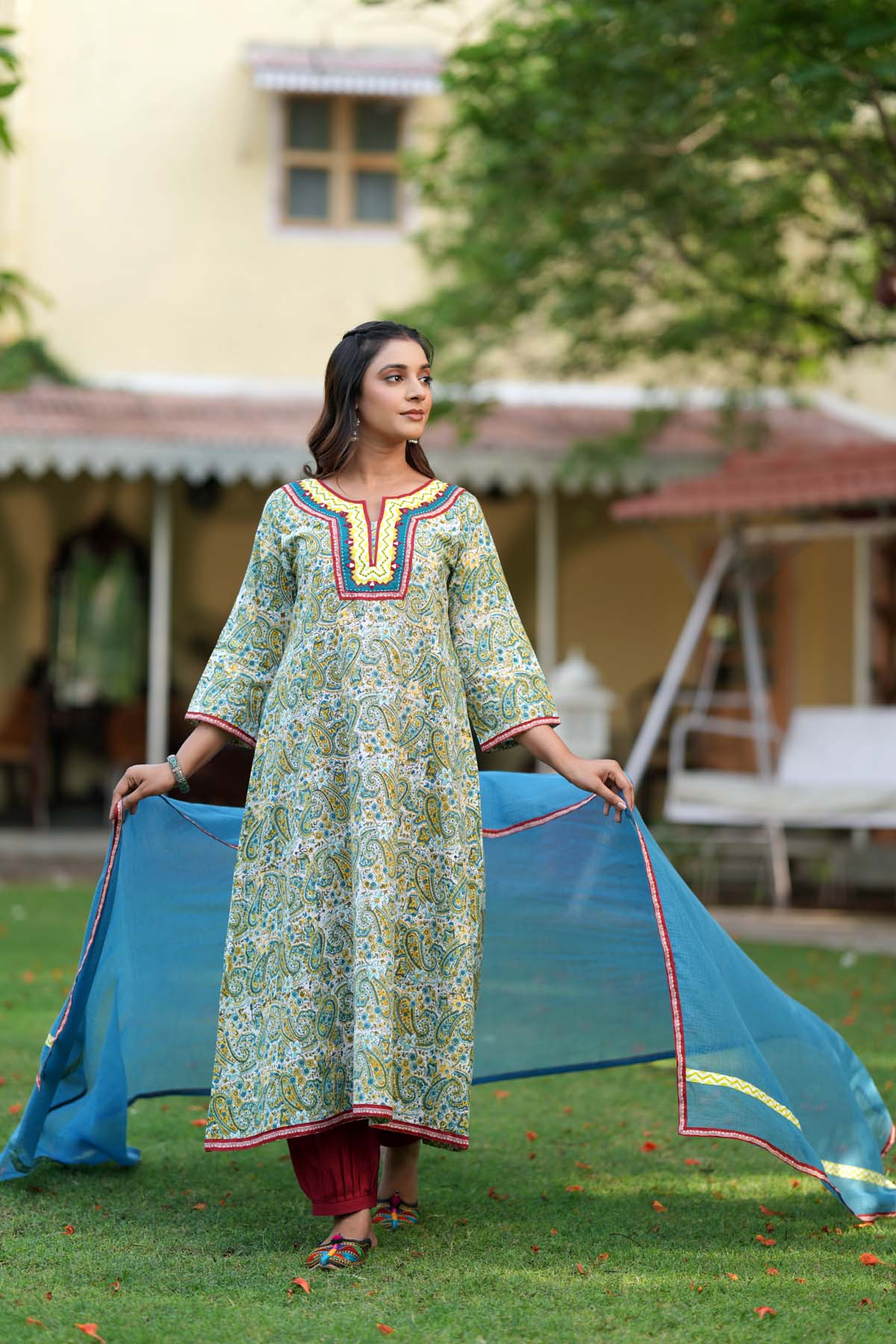 Teal Blue Kotadoriya Dupatta