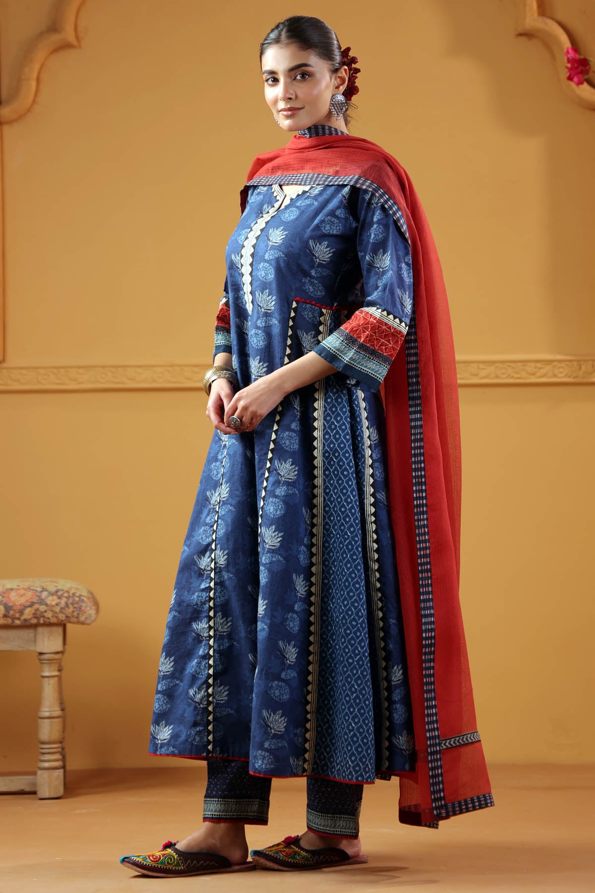 Deep Red Kotadoria Dupatta With Fabric Border