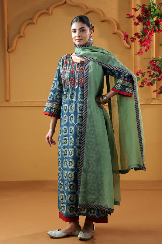Light Green Kotadoria Dupatta With Fabric Border