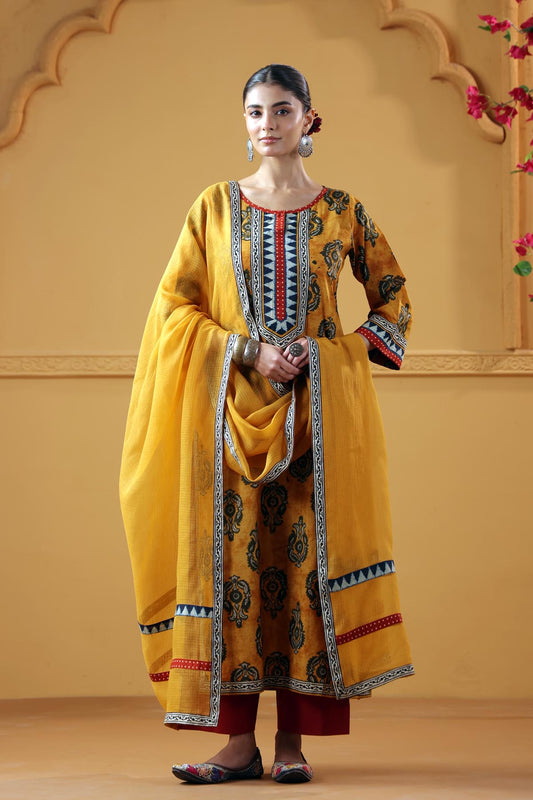 Mustard Yellow Kotadoria Dupatta With Fabric Border