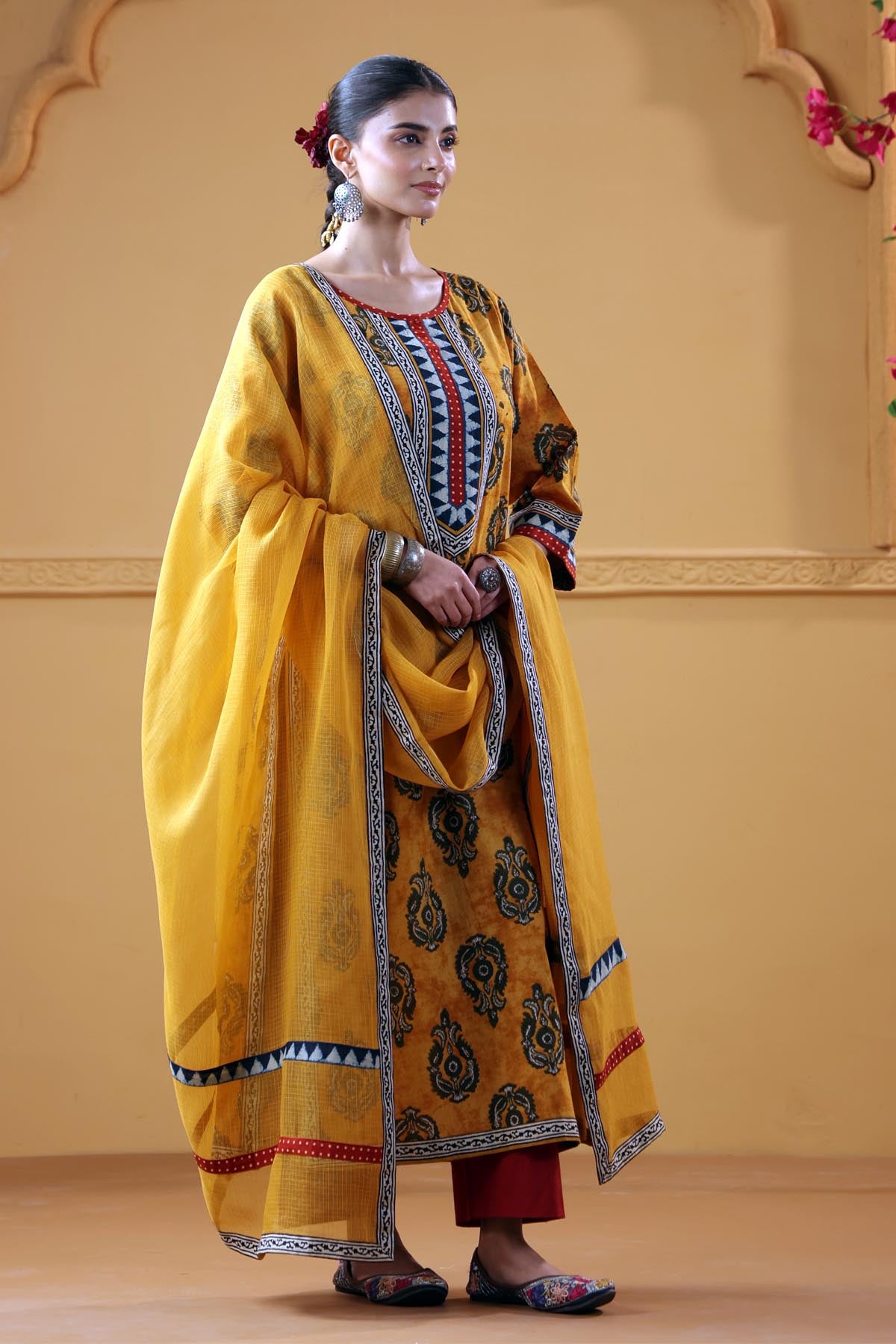 Mustard Yellow Kotadoria Dupatta With Fabric Border