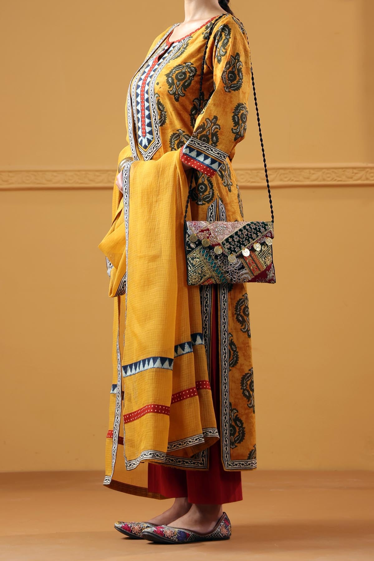 Mustard Yellow Kotadoria Dupatta With Fabric Border
