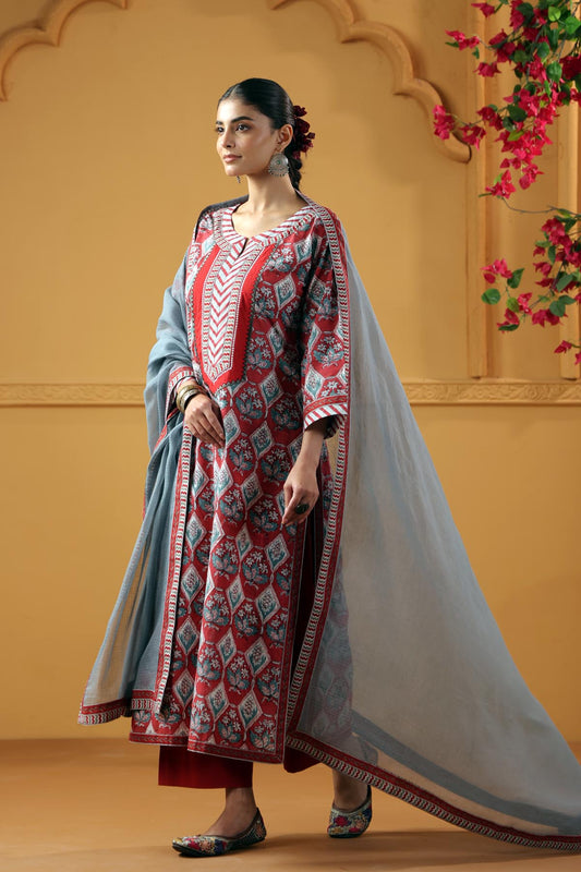 Grey Kotadoria Dupatta With Fabric Border