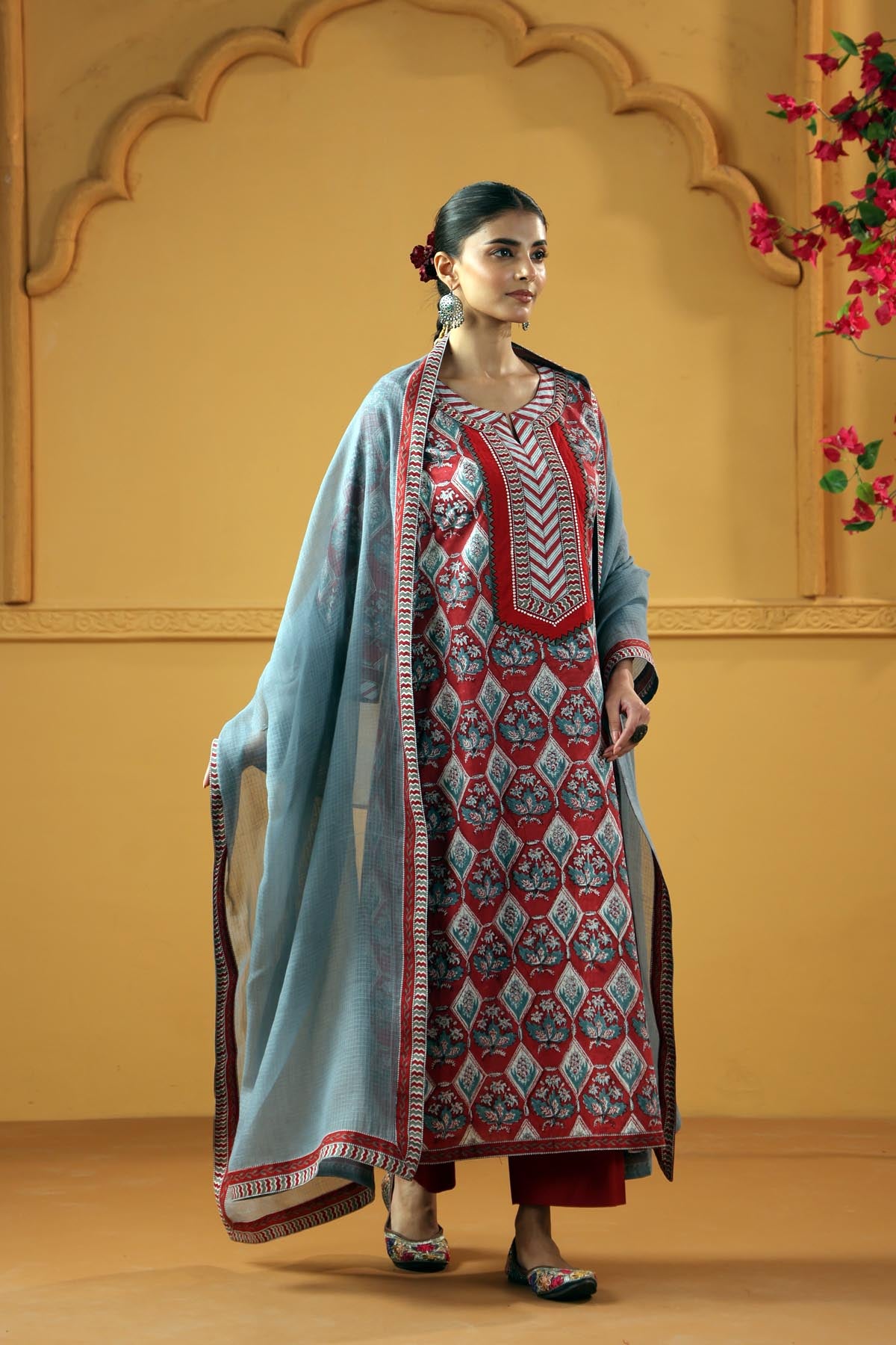 Grey Kotadoria Dupatta With Fabric Border