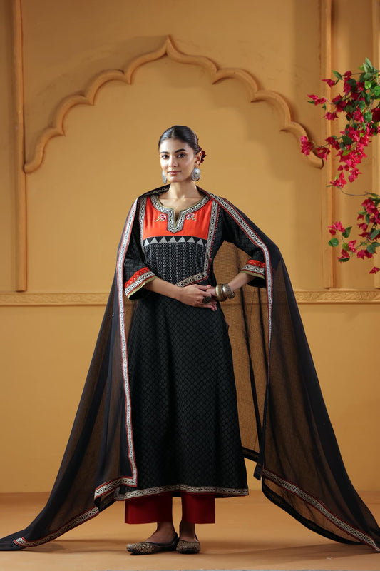 Black Kotadoria Dupatta With fabric Borders