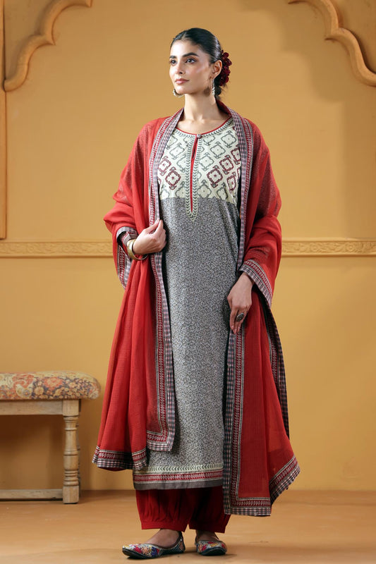 Maroon Kotadoria Dupatta With Fabric Borders
