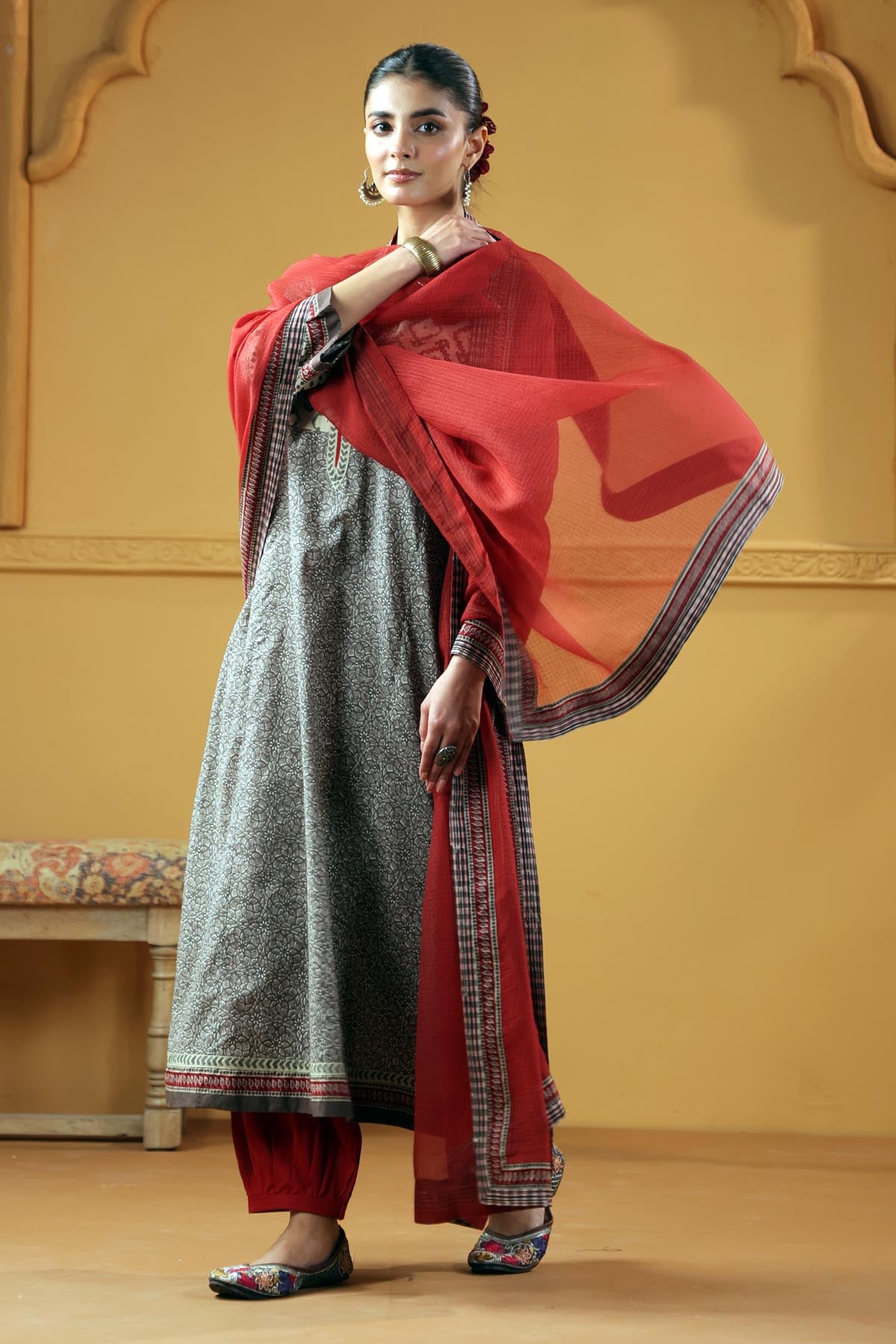 Maroon Kotadoria Dupatta With Fabric Borders