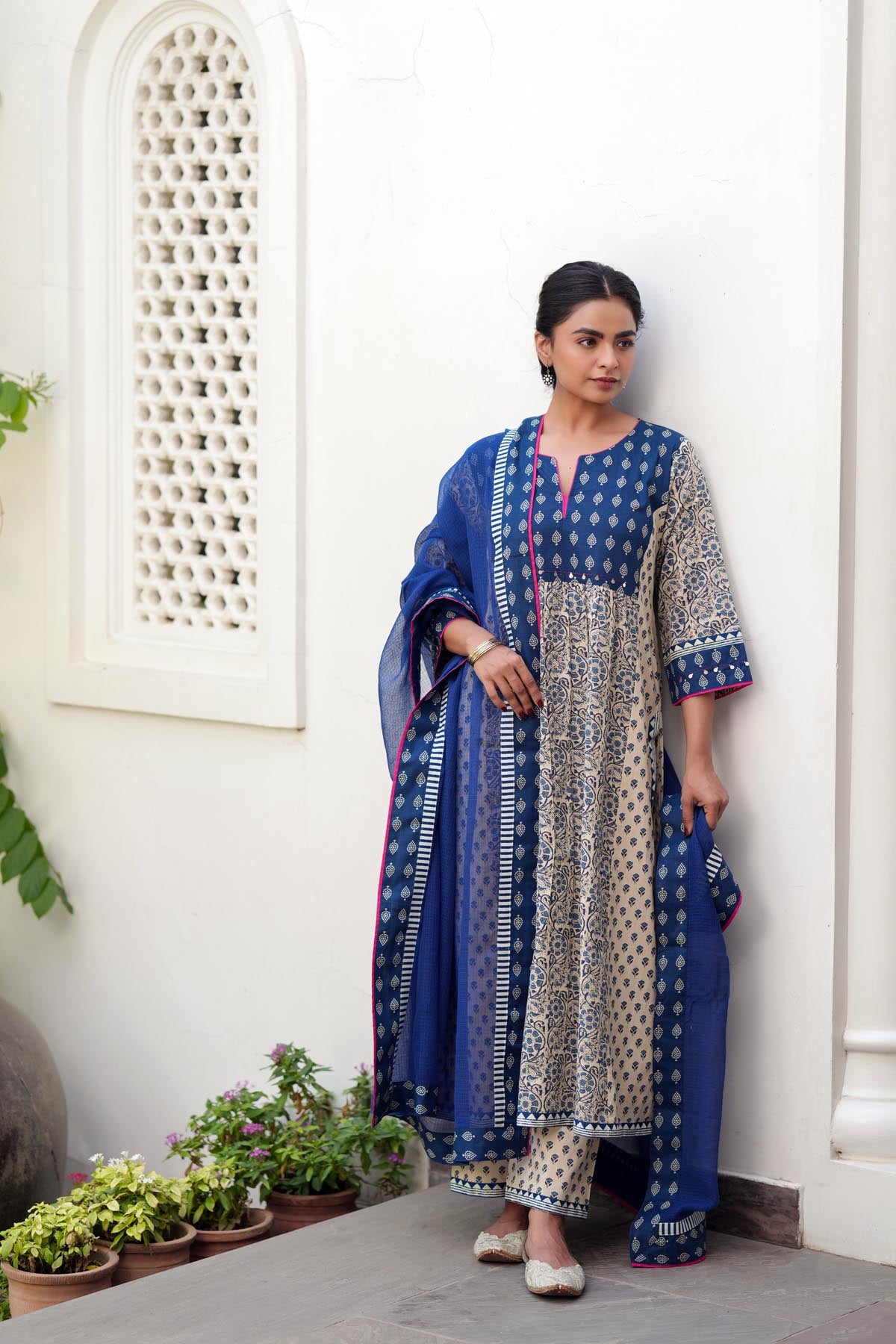 Blue Kota Doria Dupatta with Borders