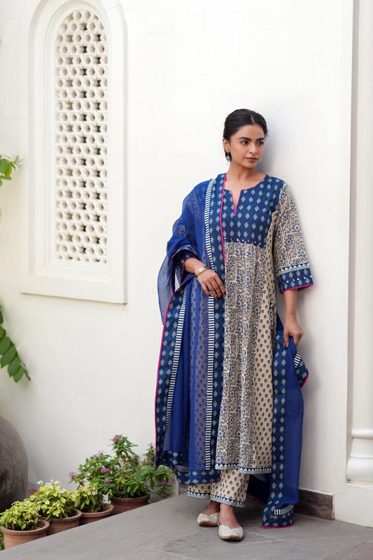 Blue Kota Doria Dupatta with Borders
