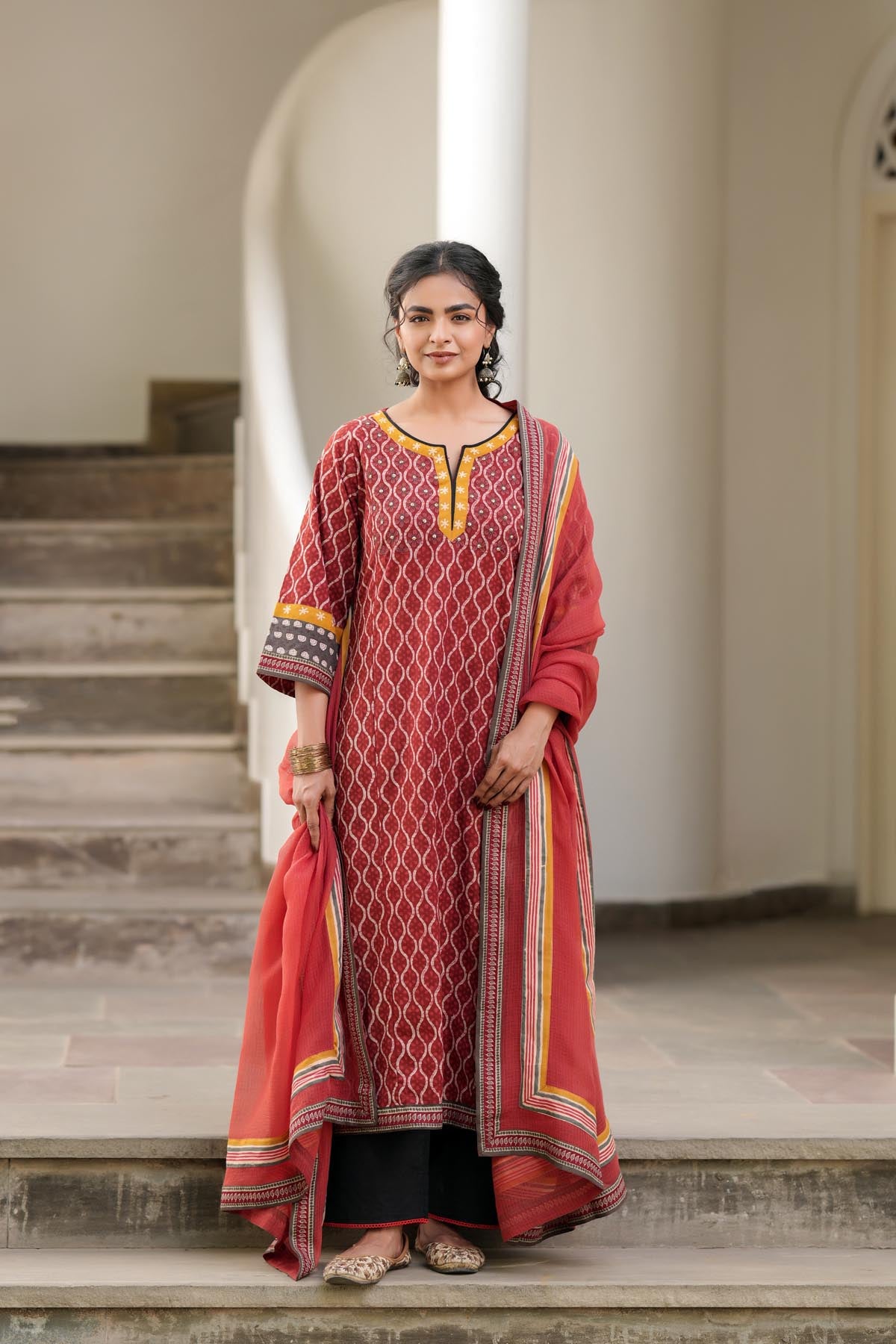 Red Kota Doria Dupatta