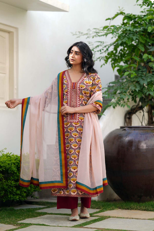 Beige Kota Doria Dupatta
