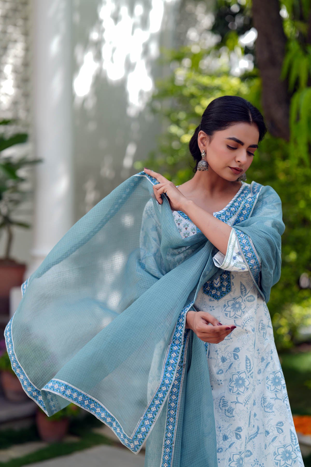 Grey Kota Doria Dupatta with Border