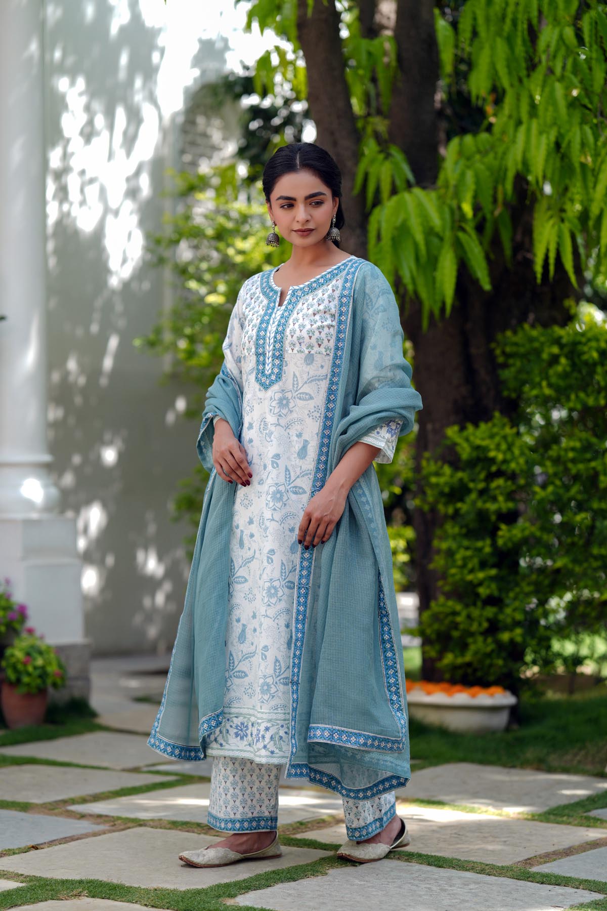 Grey Kota Doria Dupatta with Border