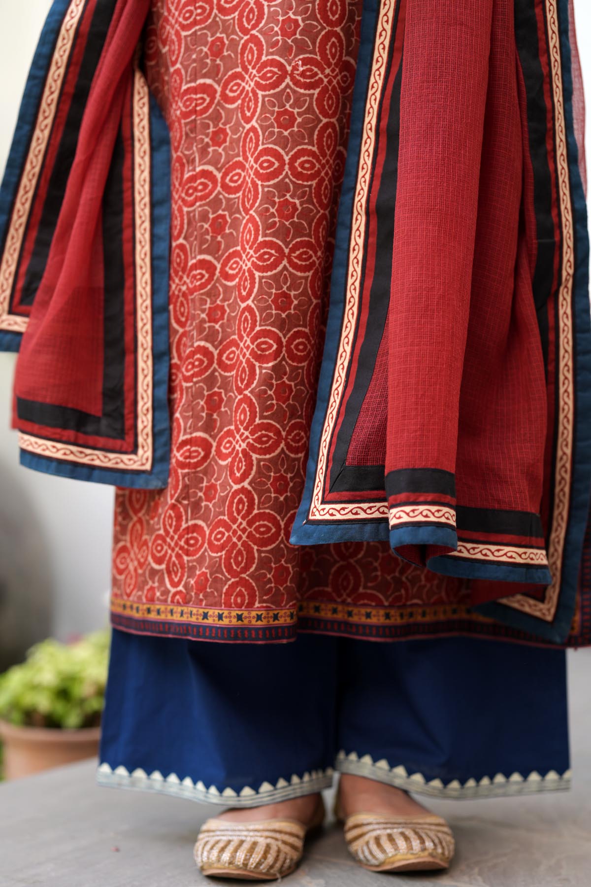 Maroon Kota Doria Dupatta with Borders