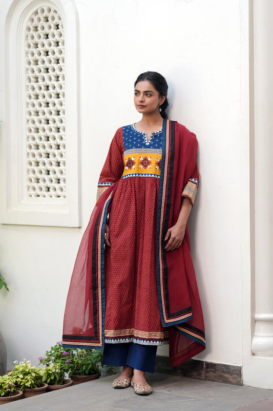 Maroon Kota Doria Dupatta with Borders