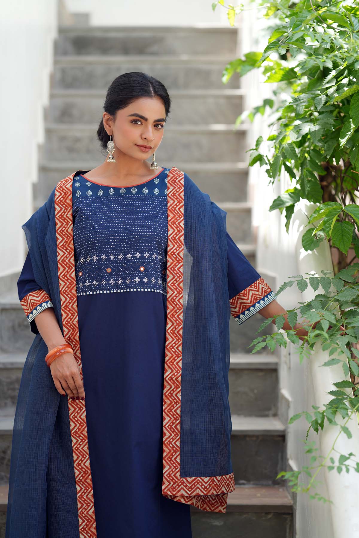 Blue Kota Doria Dupatta With Borders