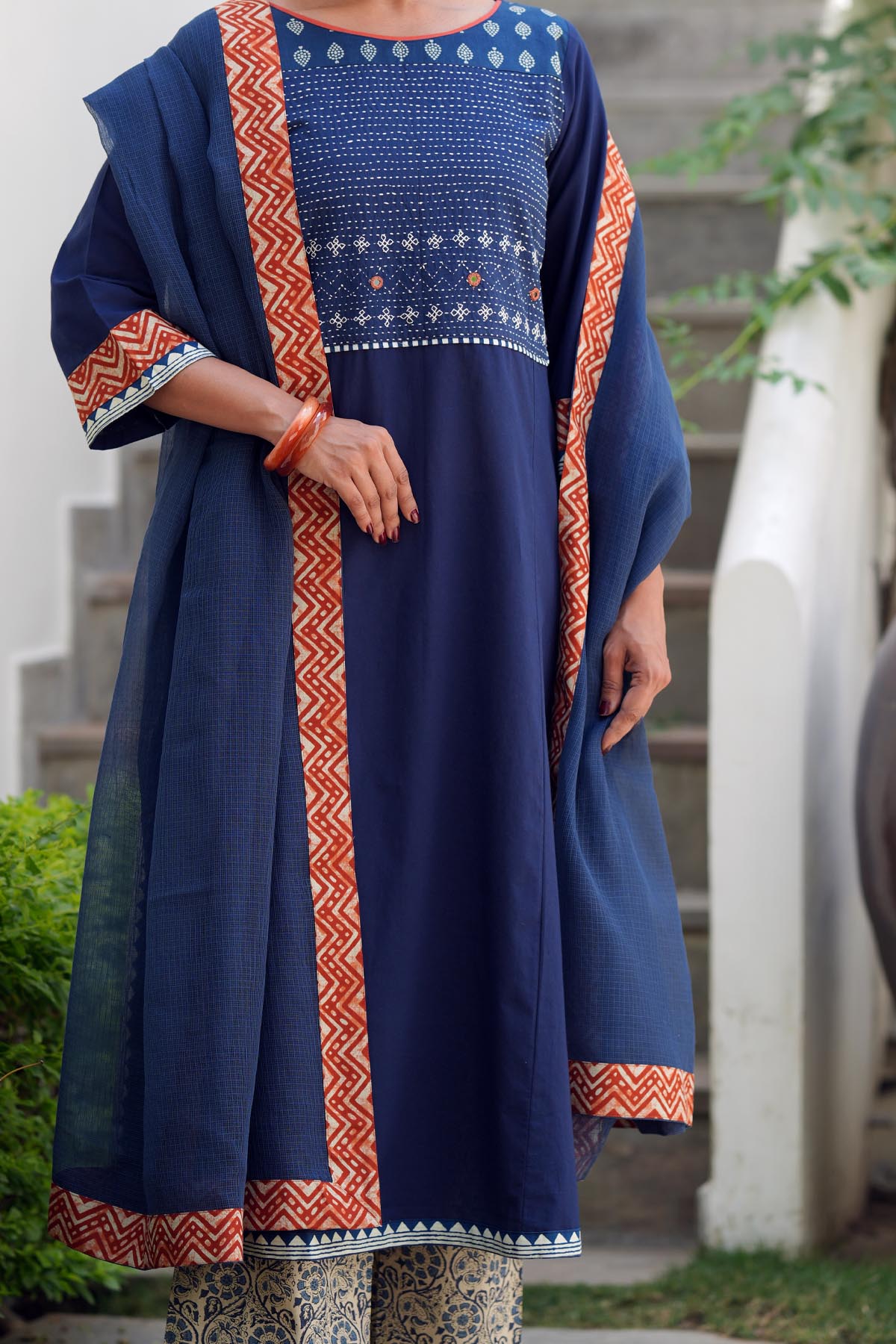 Blue Kota Doria Dupatta With Borders
