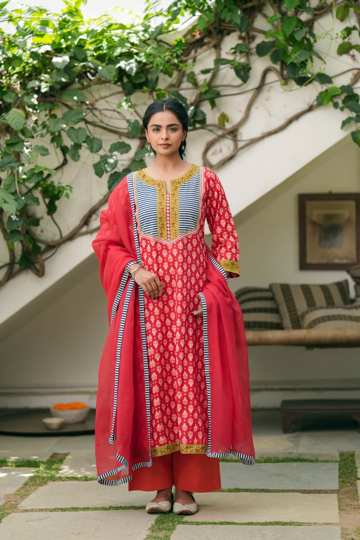 Red Kota Doria Dupatta Border