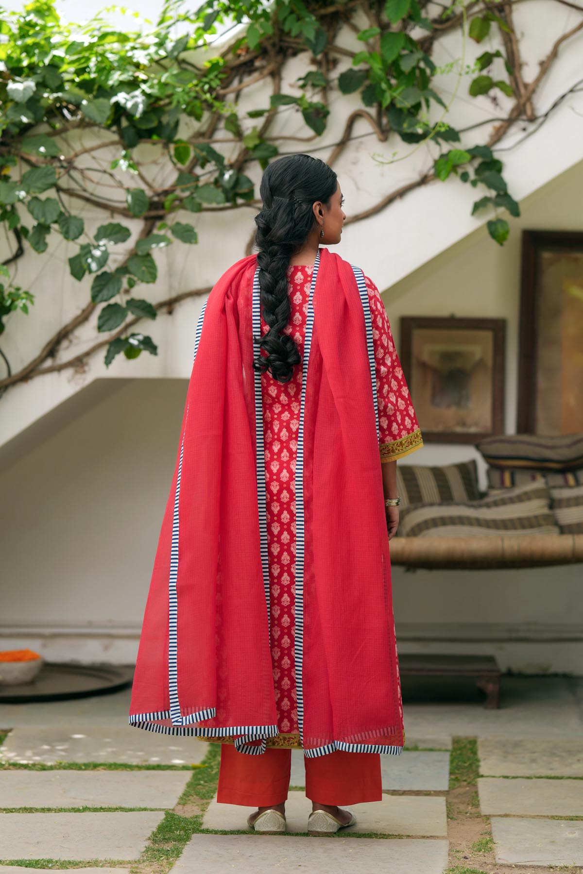 Red Kota Doria Dupatta Border