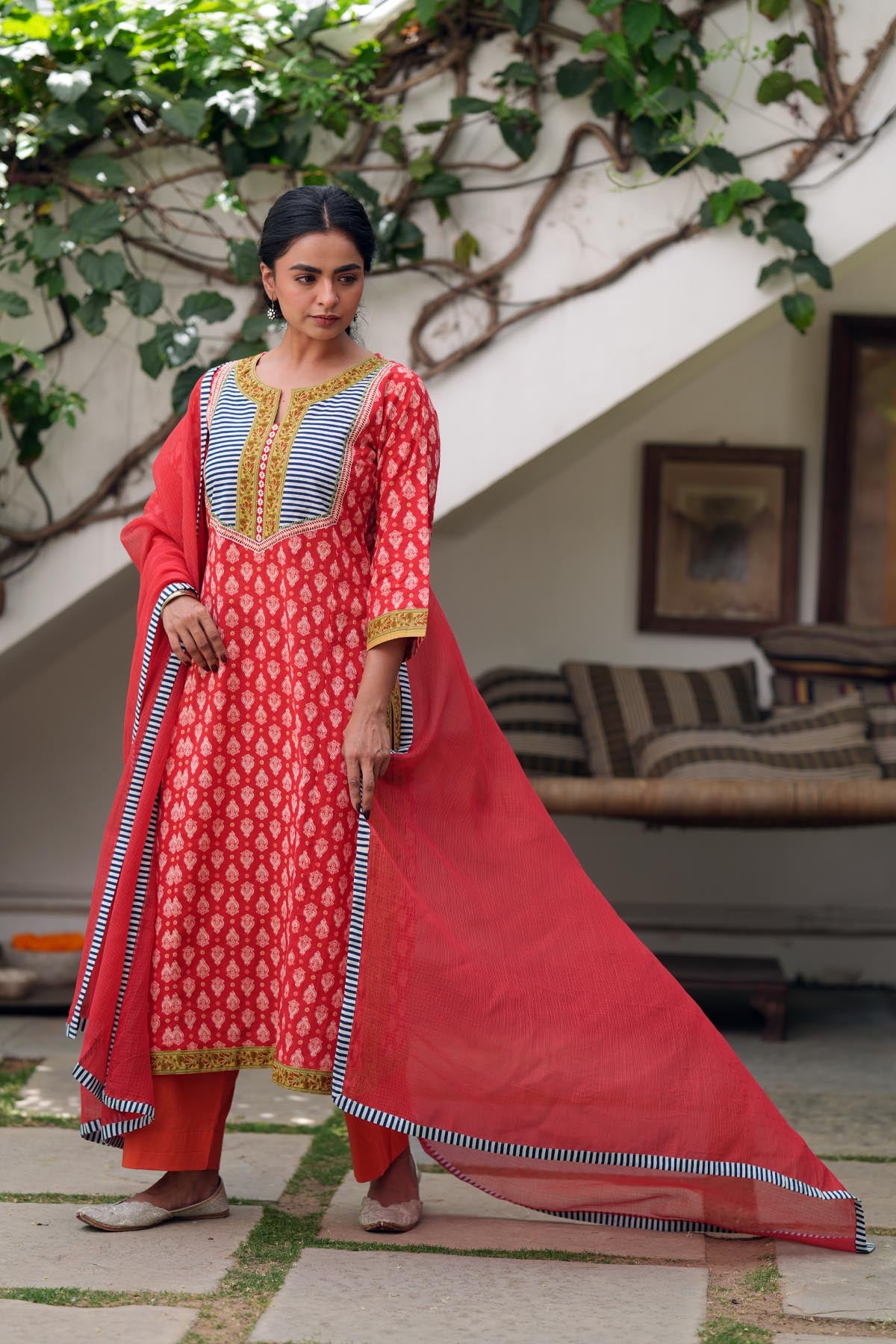 Red Kota Doria Dupatta Border