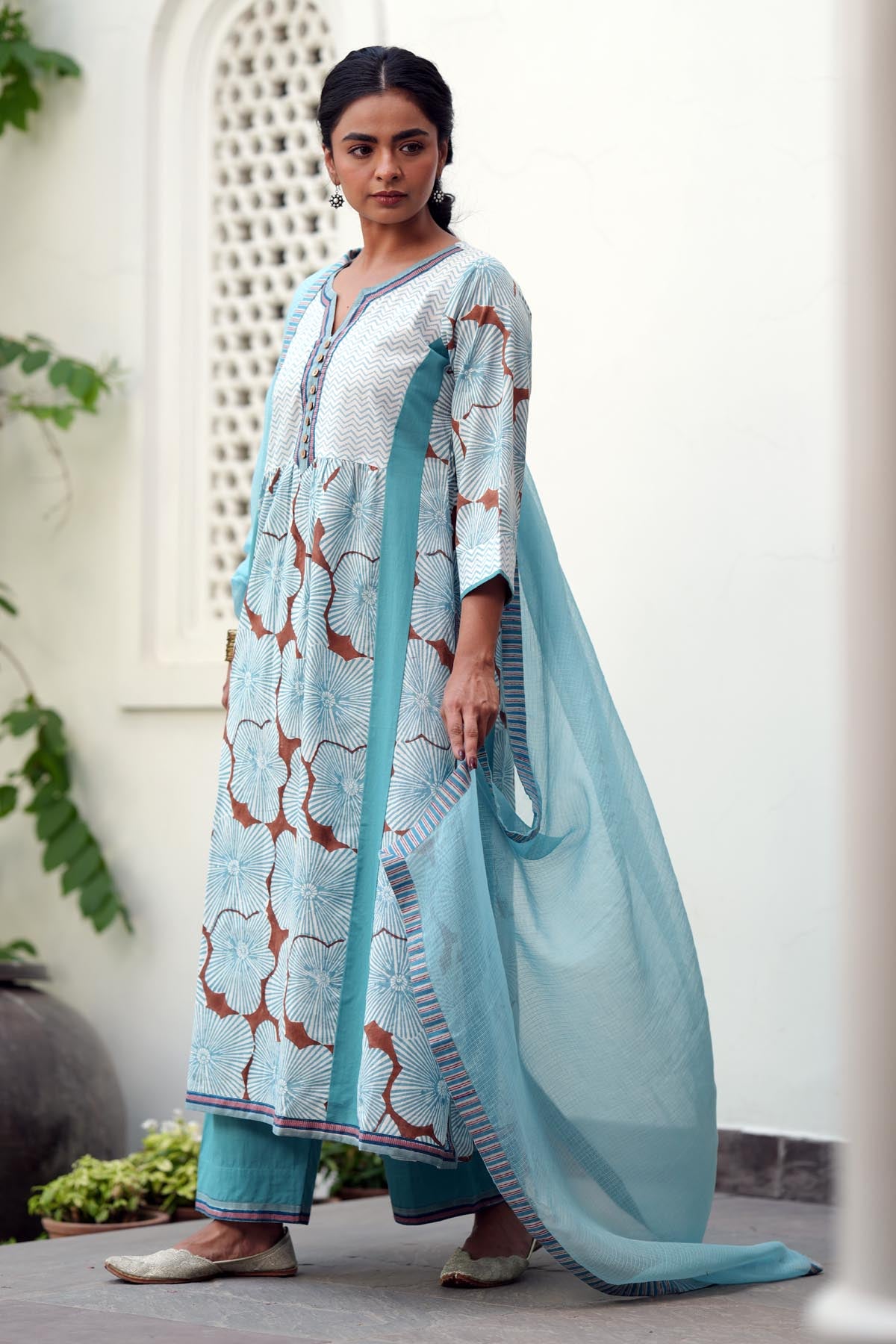 Powder Blue Kota Doria Dupatta