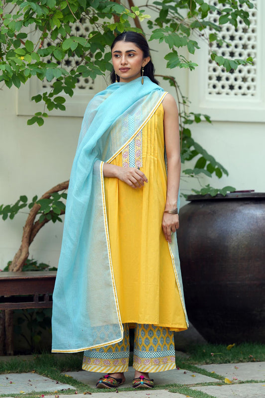 Aqua Blue Kota Doria Dupatta