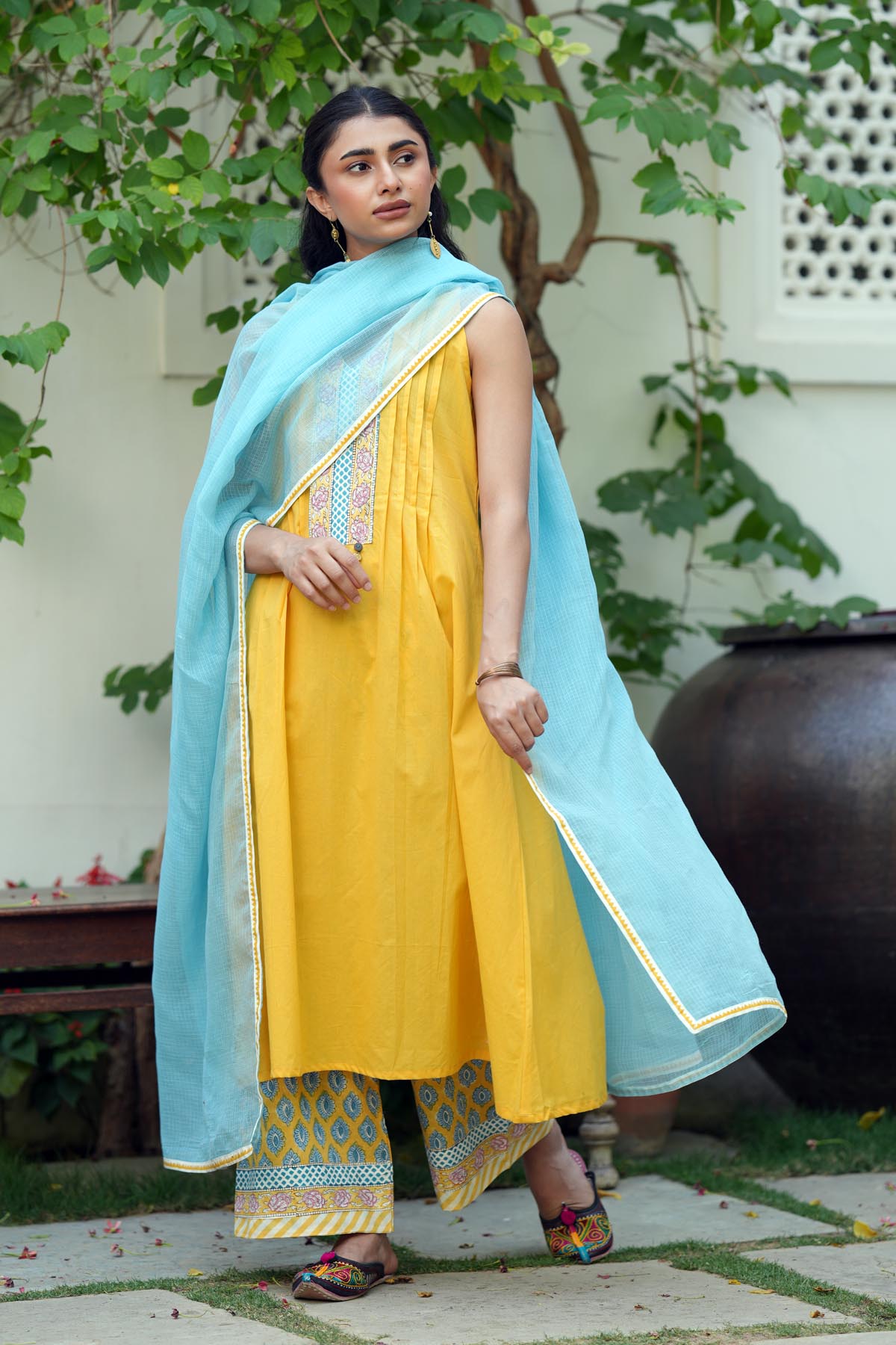 Aqua Blue Kota Doria Dupatta