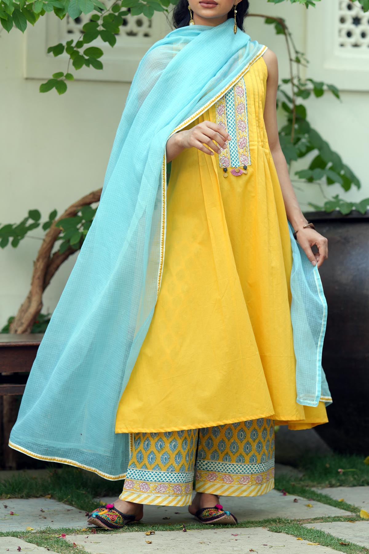 Aqua Blue Kota Doria Dupatta