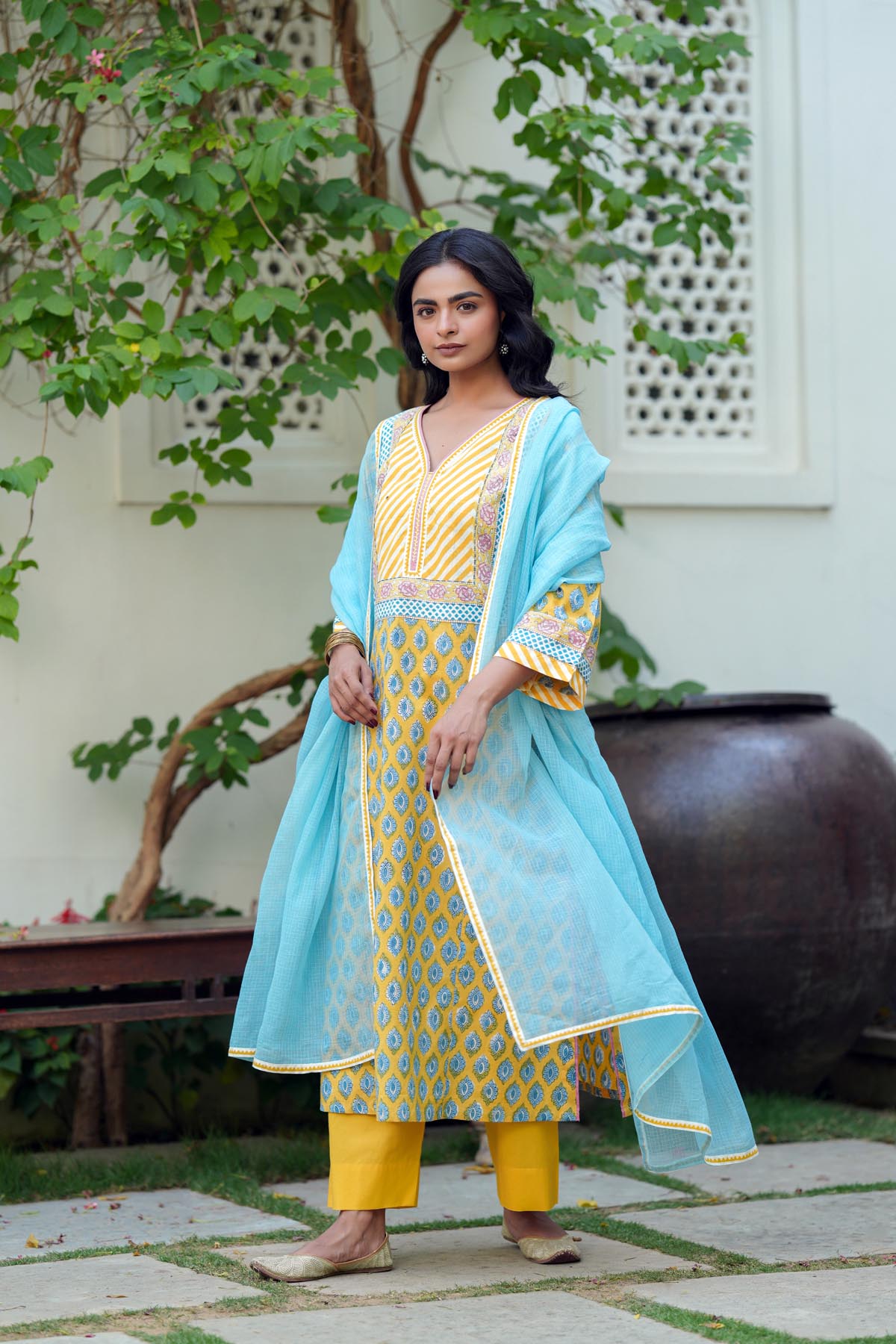Aqua Blue Kota Doria Dupatta