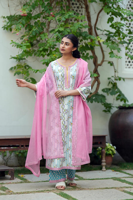 Pink Kota Doria Dupatta