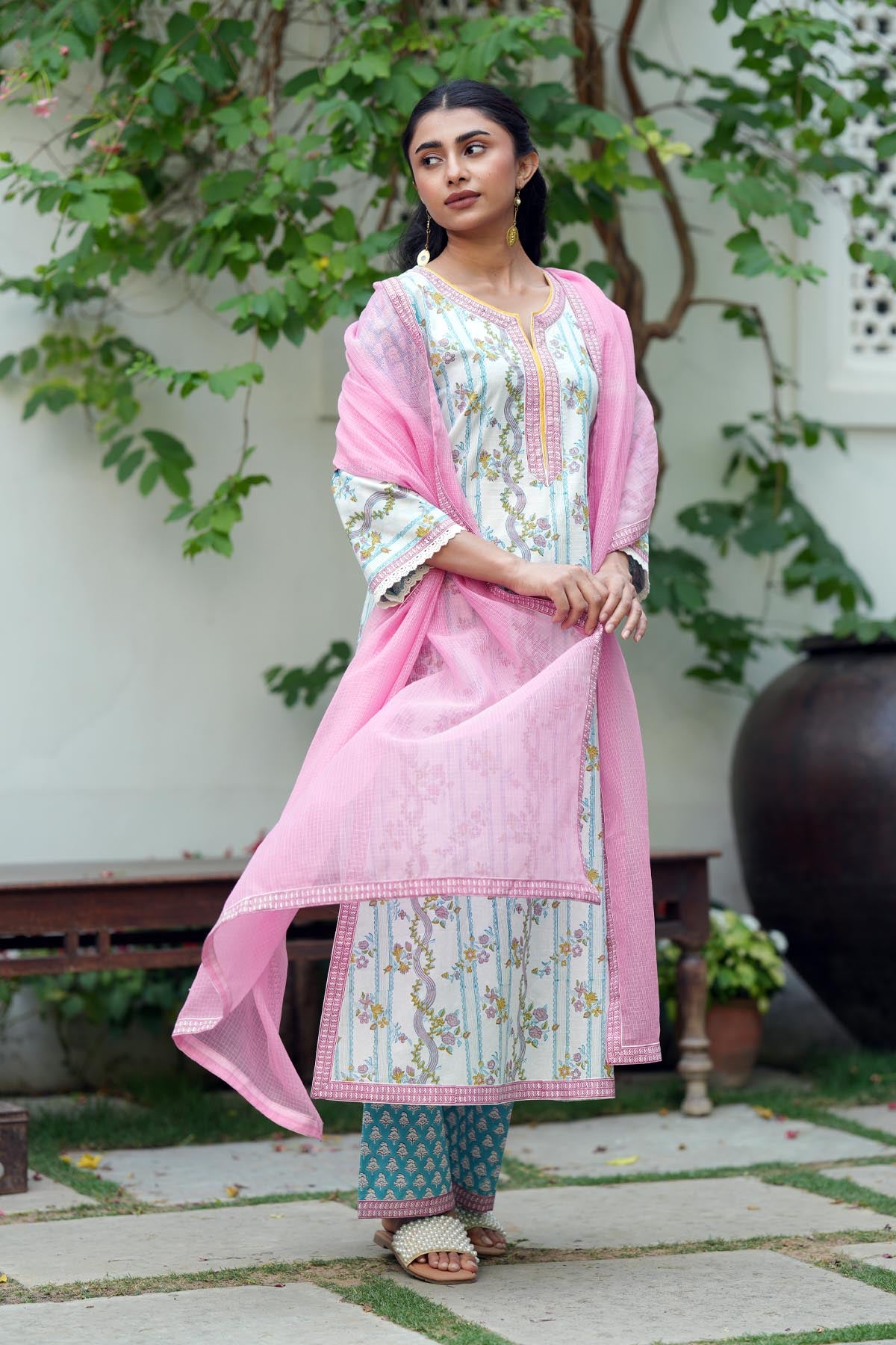 Pink Kota Doria Dupatta