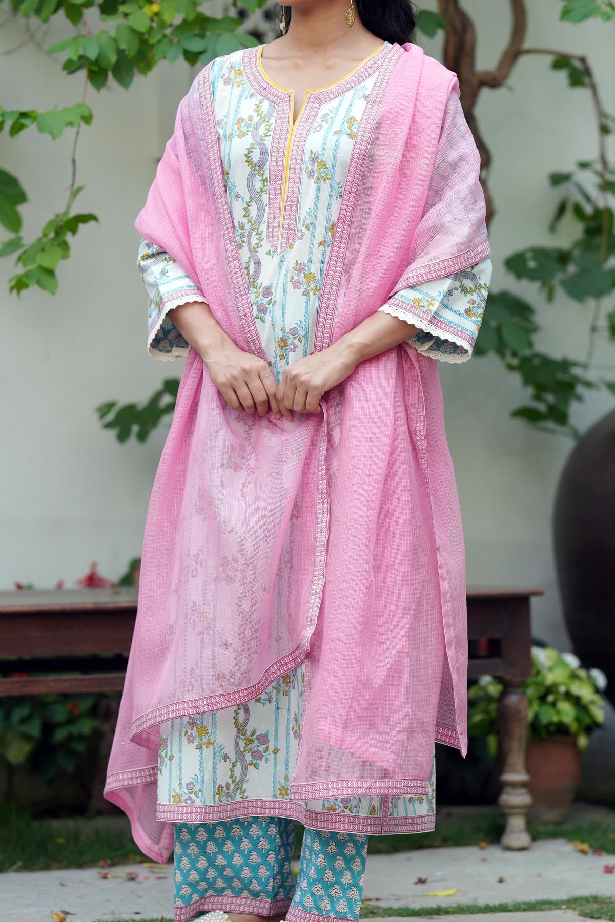 Pink Kota Doria Dupatta