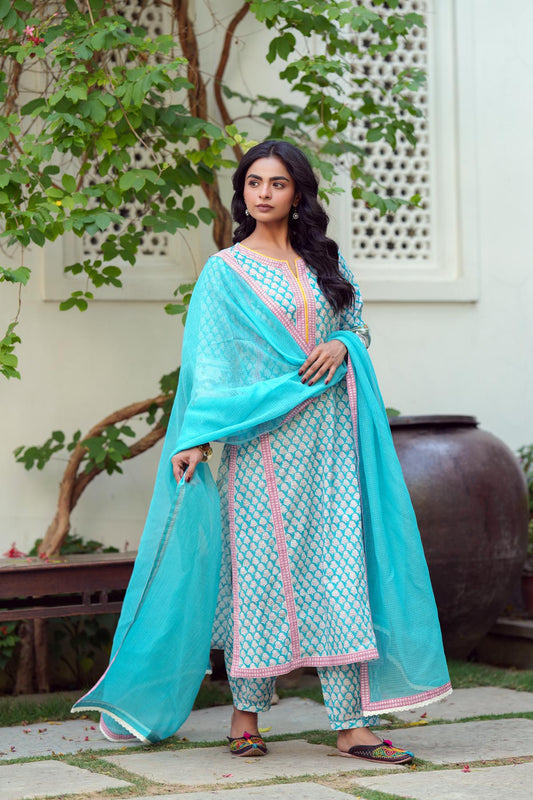 Firozi Kota Doria Dupatta
