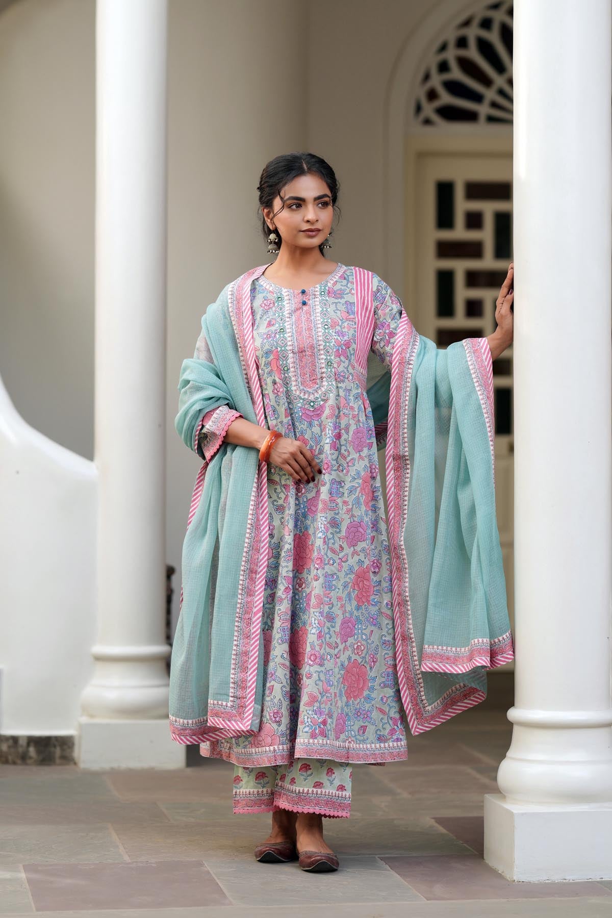 Aqua Blue Kota Doria Dupatta