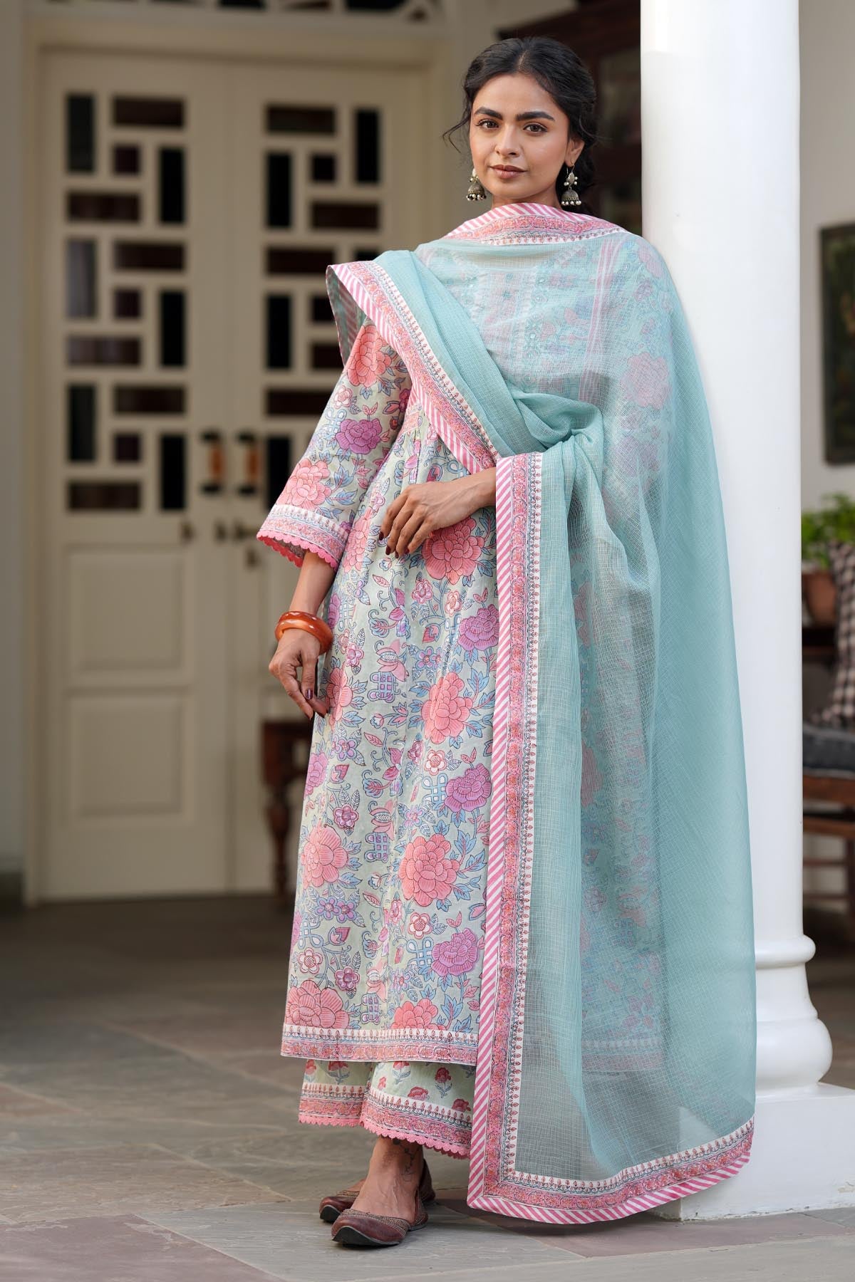 Aqua Blue Kota Doria Dupatta