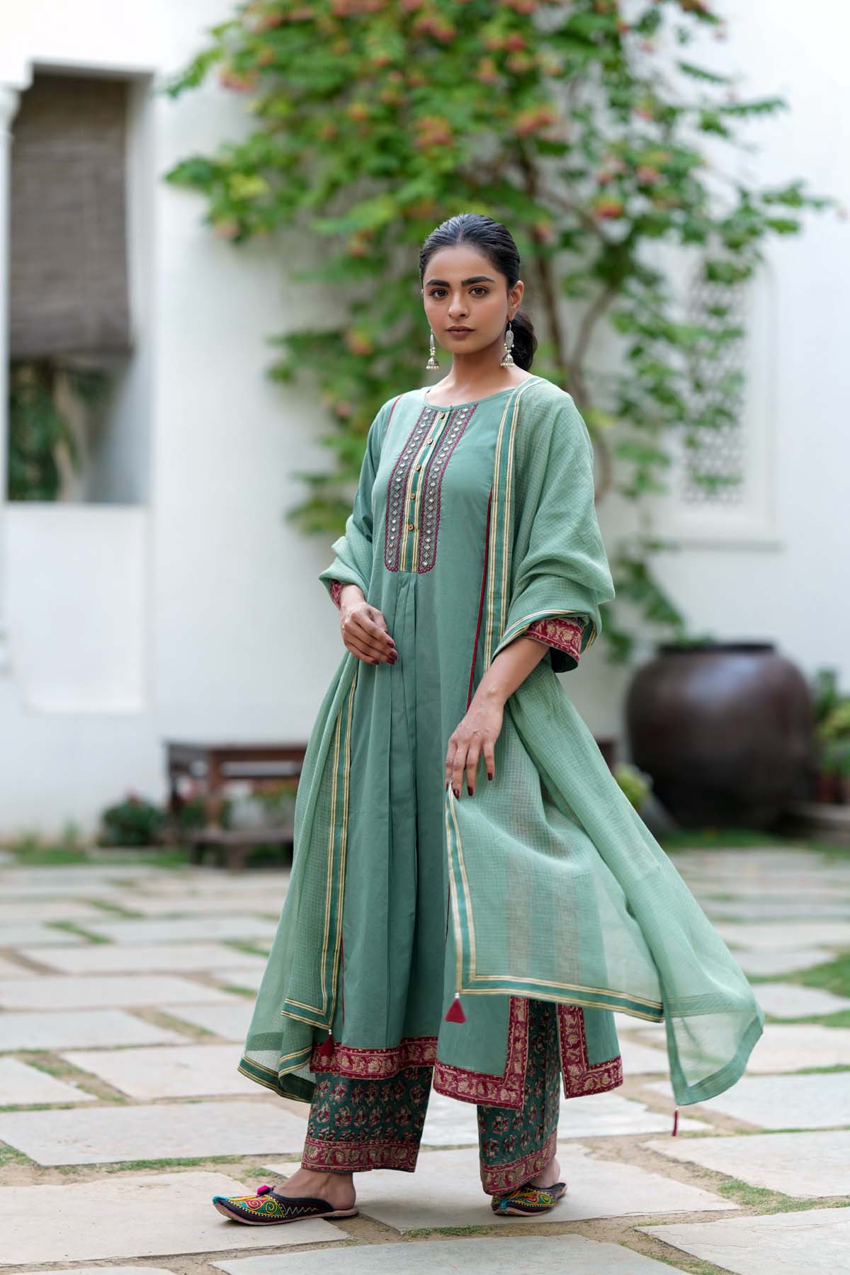 Sage Green Kota Doria Dupatta